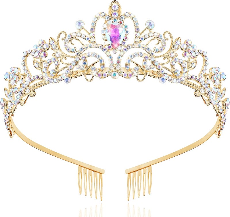 TAROSE Crowns for Women, Queen Crystal Gold Silver Tiaras with White Rhinestone and Combs, Goddess Crown for Wedding Bride Birthday Princess Bridal Shower Hair Accessories for Women - Image 1